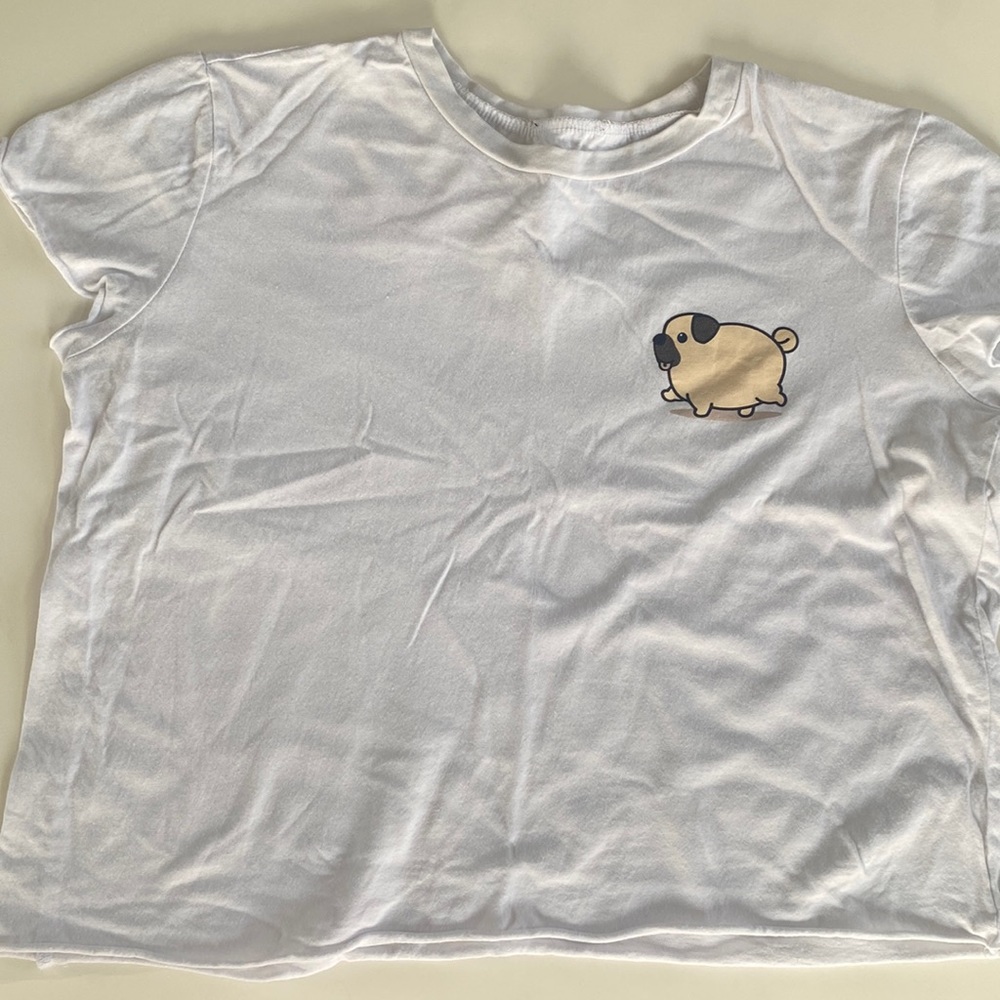 S white, cropped,  pug print tee